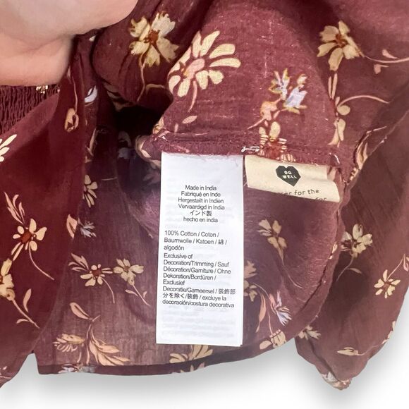 NWT Madewell Lucie Smocked Square Neck Cotton Peplum Top Size 4 Dark Merlot - Picture 7 of 10